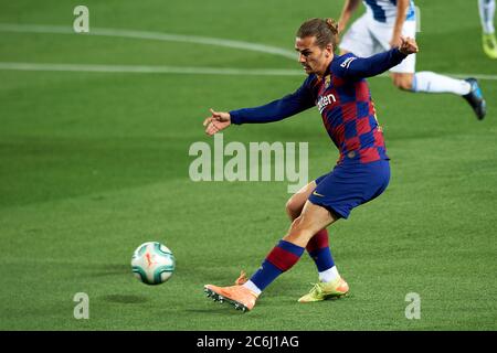 BARCELONA, SPAIN - JUNE 23: Antoine Griezmann of FC Barcelona during the he Liga match between FC Barcelona and RCD Espanyol at Camp You on July 08, 2 Stock Photo