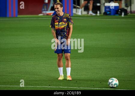 BARCELONA, SPAIN - JUNE 23: Antoine Griezmann of FC Barcelona during the he Liga match between FC Barcelona and RCD Espanyol at Camp You on July 08, 2 Stock Photo