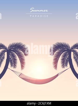 hammock between palm trees summer holiday at sunset vector illustration EPS10 Stock Vector