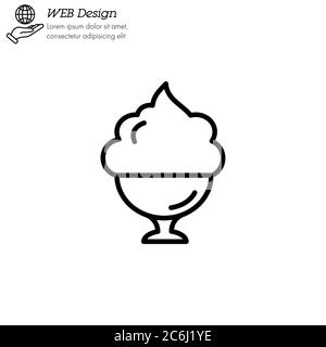 Ice cream in cup icon thin line, linear, outline. dessert or sweetness in glass. simple sign, logo Stock Vector