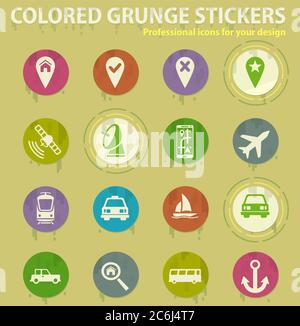 Navigation colored grunge icons Stock Vector