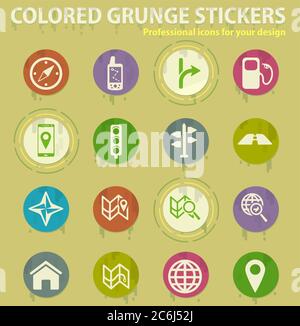 Navigation colored grunge icons Stock Vector