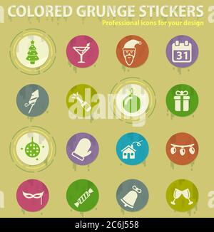 New year colored grunge icons Stock Vector