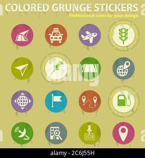 navigation ransport map colored grunge icons Stock Vector
