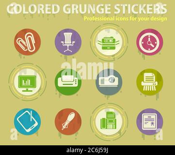 Office colored grunge icons Stock Vector