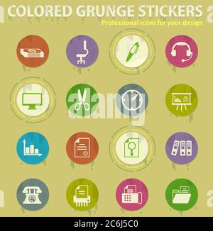 office colored grunge icons Stock Vector