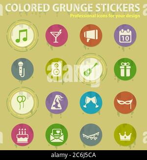 Party colored grunge icons Stock Vector