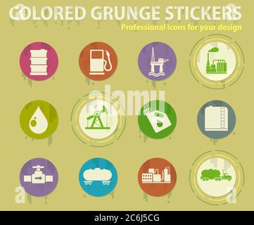Oil and petrol industry objects grunge icons Stock Vector