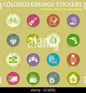 pawn shop colored grunge icons Stock Vector