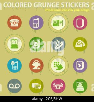 Telephone colored grunge icons Stock Vector