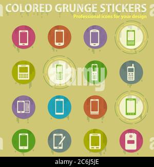 Phones colored grunge icons Stock Vector
