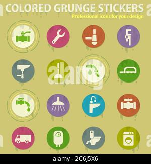plumbing service colored grunge icons Stock Vector