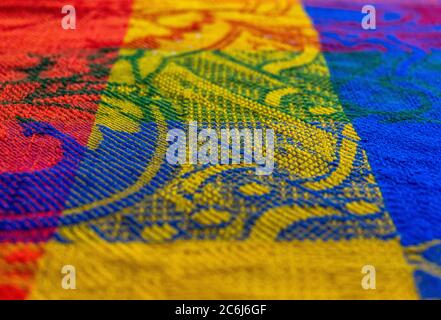 woven tablecloth in bright mexican colors Stock Photo