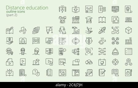 Distance learning outline iconset part 2 for web, mobile app, presentation and other. Was created with grids for pixel perfect. Stock Vector