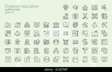 Distance learning outline iconset part 3 for web, mobile app, presentation and other. Was created with grids for pixel perfect. Stock Vector