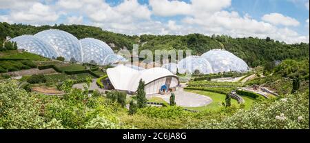 A panoramic view of the Eden Project near St Austell in Cornwall. Stock Photo