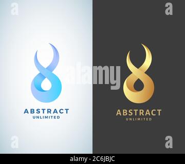 Abstract Vector Infinity Sign, Emblem or Logo Template. Golden on a Dark Background and Isolated Modern Gradient Versions Stock Vector