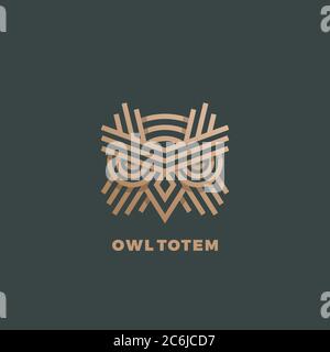 Owl Totem Abstract Vector Sign, Emblem or Logo Template. Golden Line Style Geometry Emblem. Stock Vector