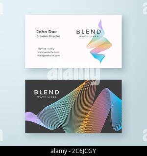 Abstract Vector Blend Wavy Business Card Template. Elegant Curved Lines with Bright Gradient Stationary Layout. Stock Vector