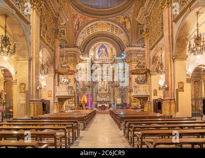 BARCELONA, SPAIN - MARCH 3, 2020: The nave of baroque church Basilica de la Merced.
