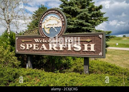 Spearfish, South Dakota - June 22, 2020: Welcome sign to Spearfish South Dakota, a small town near the Black Hills Stock Photo