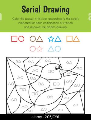 Serial drawing Educational Sheet. Primary module for Attention and Perception. 5-6 years old. Educational Sheets Series Stock Vector
