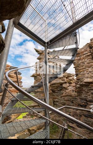 CASTLE VARRICH TONGUE SUTHERLAND SCOTLAND THE STEEL SPIRAL STAIRCASE INSIDE THE CASTLE WALLS Stock Photo