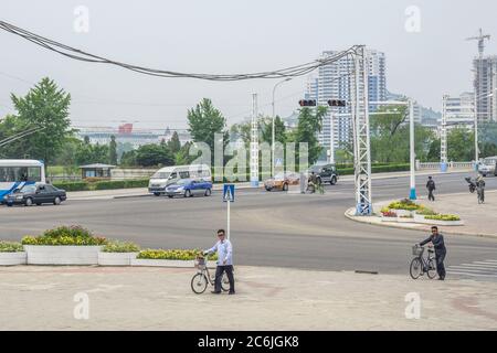 Typical city street scene, Pyongyang, Democratic People's Republic of Korea (DPRK), North Korea Stock Photo