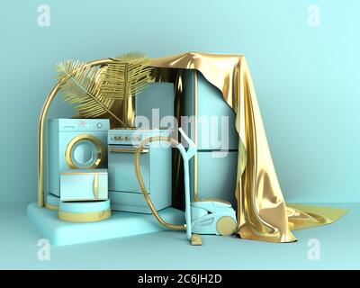 Minimal simple Home appliances background sales trade concept on pastel color background for copy space 3d rendering Stock Photo