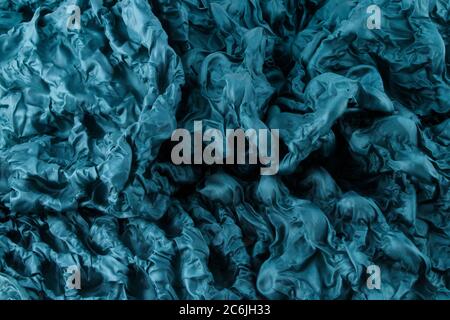 Cerulean Blue Textured silky Fabric Background Stock Photo