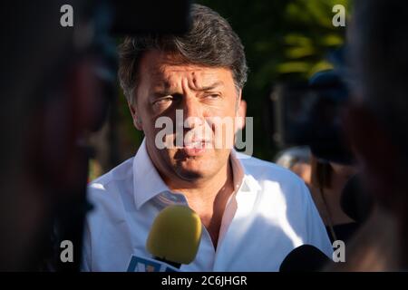 Caserta, Italy. 09th July, 2020. The leader of 'Italia Viva' Matteo Renzi arrives in Caserta to support the candidate Nicola Caputo in the next regional elections.He also speaks about his latest book 'La mossa del cavallo'. In the picture: Matteo Renzi (Photo by Gennaro Buco/Pacific Press/Sipa USA) Credit: Sipa USA/Alamy Live News Stock Photo
