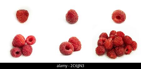 Fresh raspberries on a white background. Summer, sweet berry. Raspberry set. Stock Photo