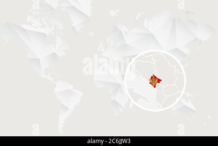 Montenegro map with flag in contour on white polygonal World Map. Vector Illustration. Stock Vector