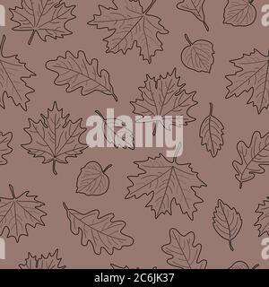 Vector seamless pattern of leaves. Maple, Linden, oak and birch leaves background. Stock Vector