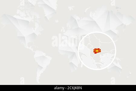 Macedonia map with flag in contour on white polygonal World Map. Vector Illustration. Stock Vector