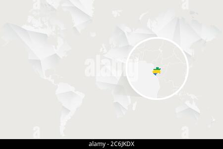 Gabon map with flag in contour on white polygonal World Map. Vector Illustration. Stock Vector