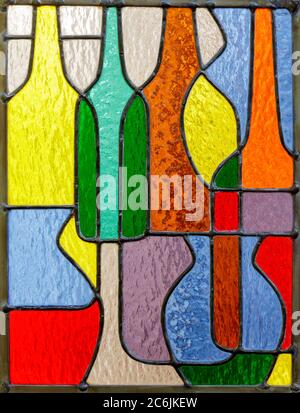 Retro Bottles and Vases Colorful Stained Glass Window Panel Stock Photo