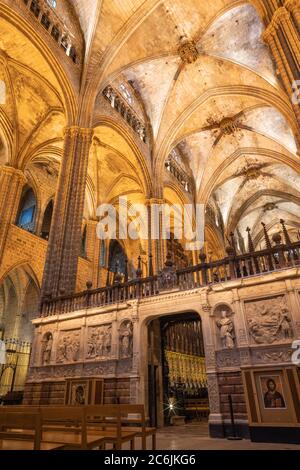 BARCELONA, SPAIN - MARCH 4, 2020: The  presbytery of Cathedral of the Holy Cross and Saint Eulalia.