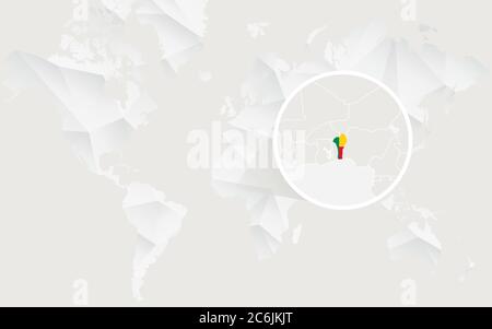 Benin map with flag in contour on white polygonal World Map. Vector Illustration. Stock Vector