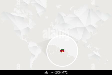 Suriname map with flag in contour on white polygonal World Map. Vector Illustration. Stock Vector