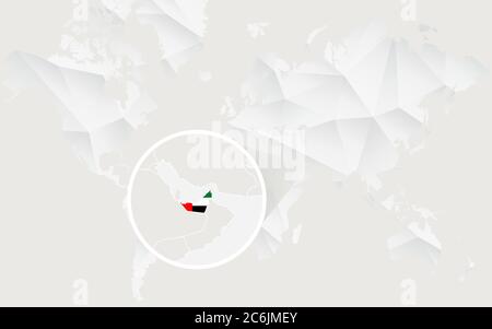United Arab Emirates map with flag in contour on white polygonal World Map. Vector Illustration. Stock Vector