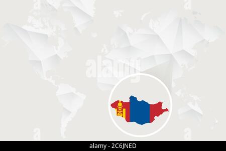 Mongolia map with flag in contour on white polygonal World Map. Vector Illustration. Stock Vector