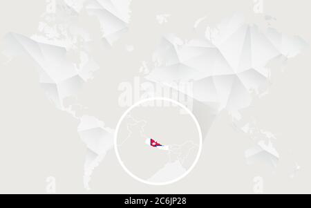 Nepal map with flag in contour on white polygonal World Map. Vector Illustration. Stock Vector