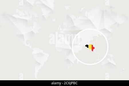 Belgium map with flag in contour on white polygonal World Map. Vector Illustration. Stock Vector