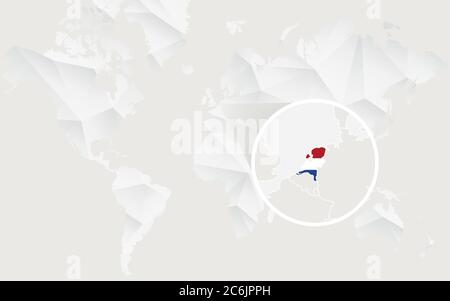Netherlands map with flag in contour on white polygonal World Map. Vector Illustration. Stock Vector