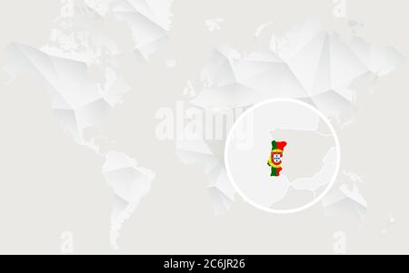 Portugal map with flag in contour on white polygonal World Map. Vector Illustration. Stock Vector