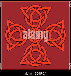 A Cross formed of celtic knots in shades of red and black Stock Vector