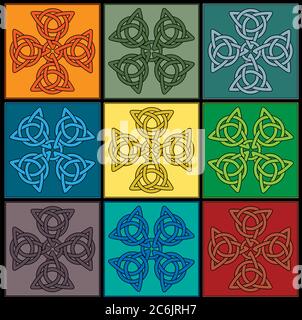 A vector  tile created of colourful Celtic Knot Crosses Stock Vector