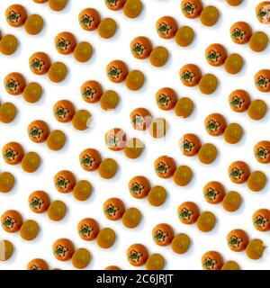 fresh ripe persimmons Tropical fruit seamless Pattern on white background Stock Photo