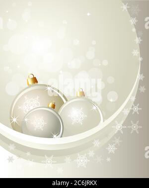 Christmas baubles on abstract background with snowflakes. Space for your text. Also available in vector format. Stock Vector